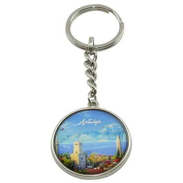 Antalya Themed Metal Double Face Round Keychain 40x95 mm - 7