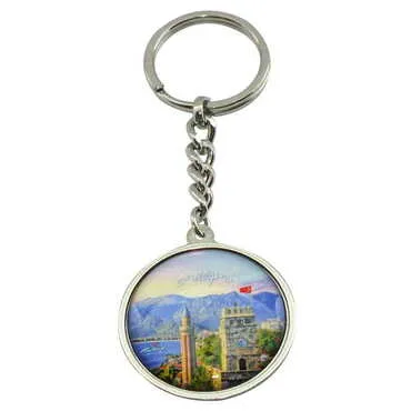 Antalya Themed Metal Double Face Round Keychain 40x95 mm - 8