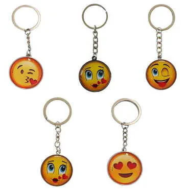 Emoji Themed Metal Double Face Round Keychain 40x95 mm - 2