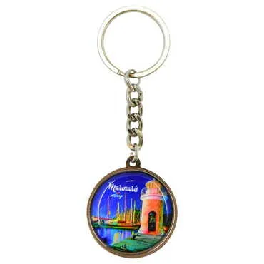 Marmaris Themed Metal Double Face Round Keychain 40x95 mm - 5