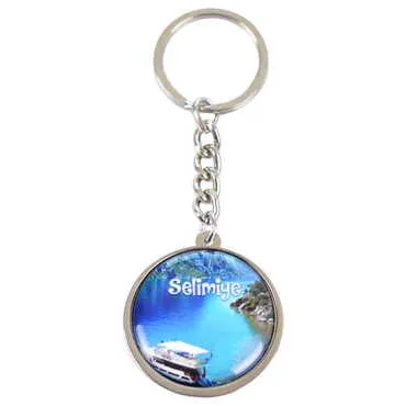 Marmaris Themed Metal Double Face Round Keychain 40x95 mm - 6
