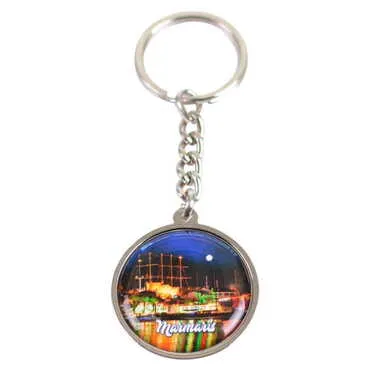 Marmaris Themed Metal Double Face Round Keychain 40x95 mm - 7