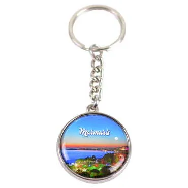 Marmaris Themed Metal Double Face Round Keychain 40x95 mm - 10