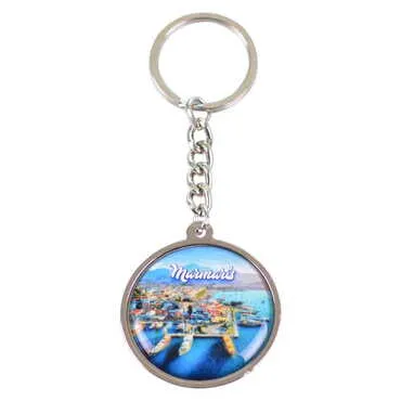 Marmaris Themed Metal Double Face Round Keychain 40x95 mm - 11