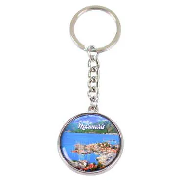 Marmaris Themed Metal Double Face Round Keychain 40x95 mm - 9