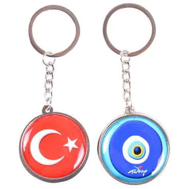 Evil Eye Themed Metal Double Face Round Keychain 40x95 mm - 4
