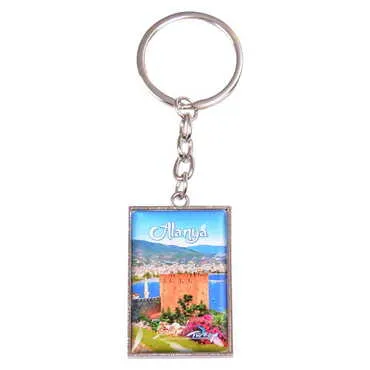 Alanya Themed Metal Rectangle Double Face Keychain 30x100 mm - 3