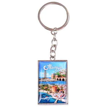 Alanya Themed Metal Rectangle Double Face Keychain 30x100 mm - 8