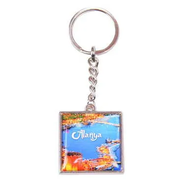 Alanya Themed Metal Square Shaped Double Face Keychain 36x95 mm - 8