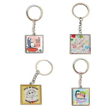 Sweetheart Themed Metal Square Shaped Double Face Keychain 36x95 mm - 2