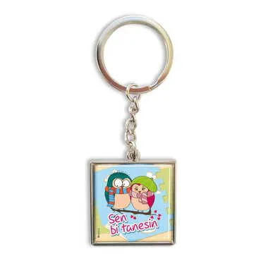 Sweetheart Themed Metal Square Shaped Double Face Keychain 36x95 mm - 4