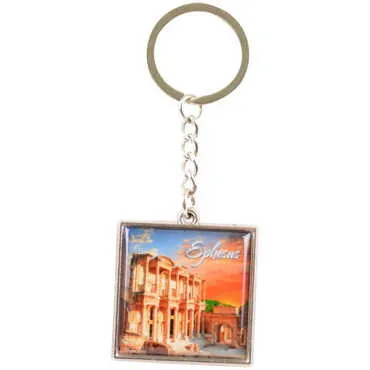 Ephesus Themed Metal Square Shaped Double Face Keychain 36x95 mm - 4