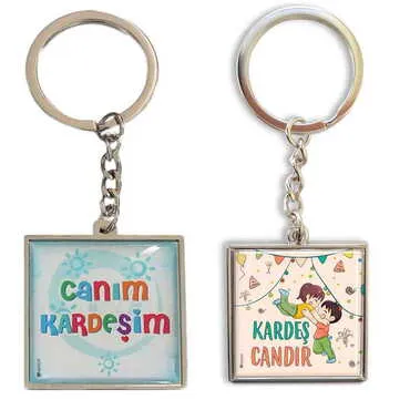 Sibling Themed Metal Square Shaped Double Face Keychain 36x95 mm - 2