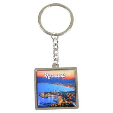 Marmaris Themed Metal Square Shaped Double Face Keychain 36x95 mm - 7