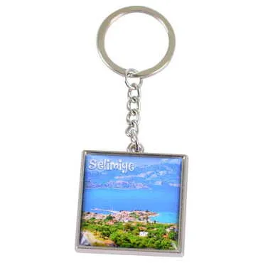 Marmaris Themed Metal Square Shaped Double Face Keychain 36x95 mm - 8