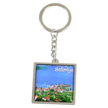 Marmaris Themed Metal Square Shaped Double Face Keychain 36x95 mm - 10