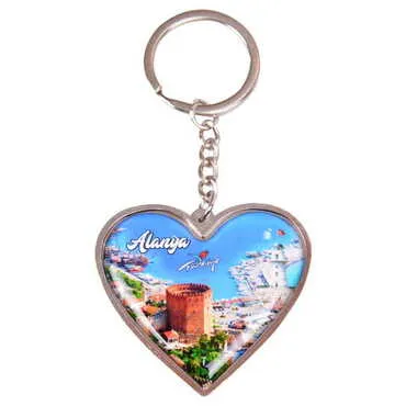 Alanya Themed Metal Heart ShapedDouble Face Keychain 45x90 mm - 3