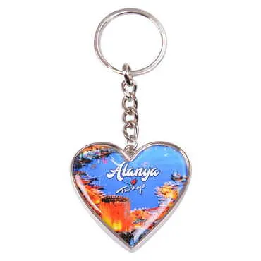 Alanya Themed Metal Heart ShapedDouble Face Keychain 45x90 mm - 4