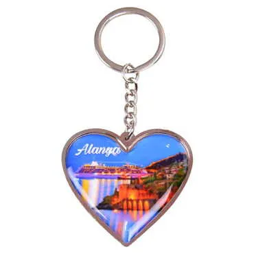 Alanya Themed Metal Heart ShapedDouble Face Keychain 45x90 mm - 5