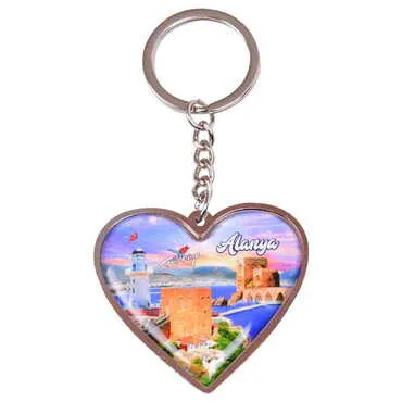 Alanya Themed Metal Heart ShapedDouble Face Keychain 45x90 mm - 6