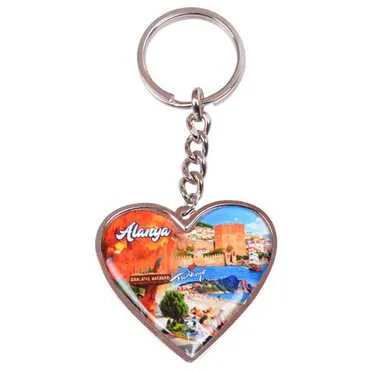 Alanya Themed Metal Heart ShapedDouble Face Keychain 45x90 mm - 8