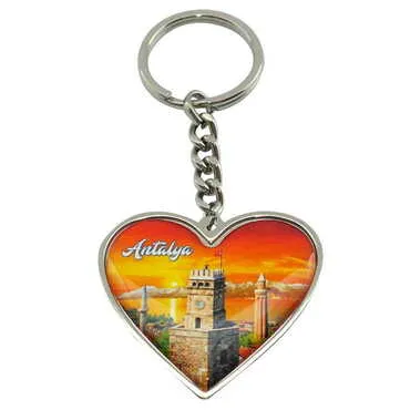Antalya Themed Metal Heart ShapedDouble Face Keychain 45x90 mm - 3