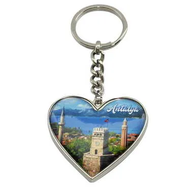 Antalya Themed Metal Heart ShapedDouble Face Keychain 45x90 mm - 6