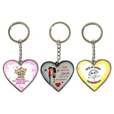 Sweetheart Themed Metal Heart ShapedDouble Face Keychain 45x90 mm - 2