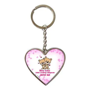 Sweetheart Themed Metal Heart ShapedDouble Face Keychain 45x90 mm - 5