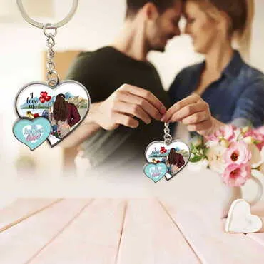 Sweetheart Themed Metal Double Heart Shaped Keychain 40x94 mm - 12