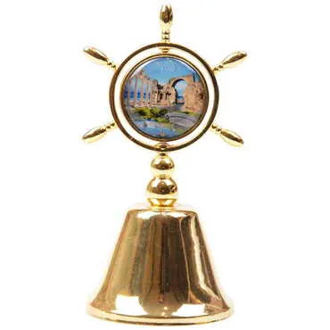 Side Themed Collectible Souvenir Double Side Metal Spinner Rudder Bell - Golden Color - 3