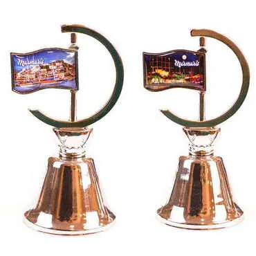 Toptan Marmaris Temalı Myros Metal Altın Renk Bayrak Çan - 2