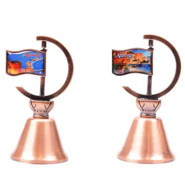 Alanya Themed Collectible Souvenir Double Face Metal Spinner Flag Bell - Bronze Color - 2