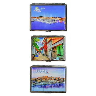 Toptan Alaçatı Bölgesi Temalı Myros Metal Büyük Sigara Tabakası 103x80x11 mm - 5