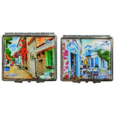 Toptan Alaçatı Bölgesi Temalı Myros Metal Küçük Sigara Tabakası 87x76x11 mm - 4