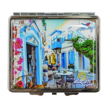 Toptan Alaçatı Bölgesi Temalı Myros Metal Küçük Sigara Tabakası 87x76x11 mm - 5