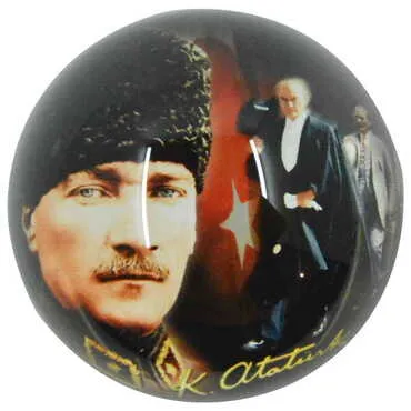 Ataturk Themed Hemisphere Glass Paperweight 8 Cm - 6