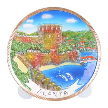 Toptan Alanya Temalı Seramik Yöresel Taşlı Tabak 20 cm - 6