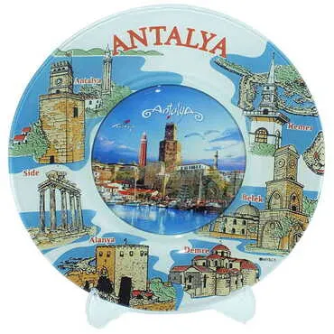 Antalya Themed Bespoke Printed Glass Plate 18 Cm - 7
