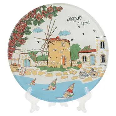 Alacati Region Themed Bespoke Printed Glass Plate 18 Cm - 5