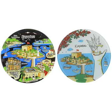 Toptan Kuşadası Temalı Cam Tabak 21 cm - 2