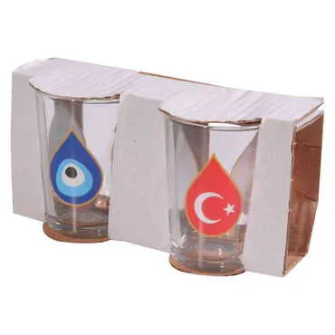 Toptan Nazar Temalı Myros 2 Li̇ Su Bardaği  - 5