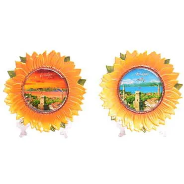 Antalya Themed Sunflower Shaped Ceramic Decorative Plate 15 Cm - 2