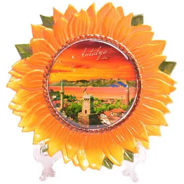 Antalya Themed Sunflower Shaped Ceramic Decorative Plate 15 Cm - 3
