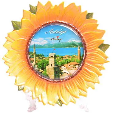 Antalya Themed Sunflower Shaped Ceramic Decorative Plate 15 Cm - 4