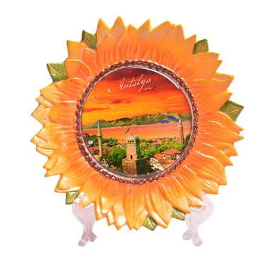 Antalya Themed Sunflower Shaped Decorative Plate 20Cm - 4