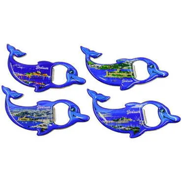 Bodrum Themed Dolphin Shaped Metal Magnetic Bottle Opener 102x67 mm - 6