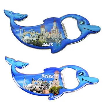 Belek Themed Dolphin Shaped Metal Magnetic Bottle Opener 102x67 mm - 3