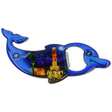 Izmir Themed Dolphin Shaped Metal Magnetic Bottle Opener 102x67 mm - 5