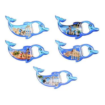 Side Themed Dolphin Shaped Metal Magnetic Bottle Opener 102x67 mm - 3